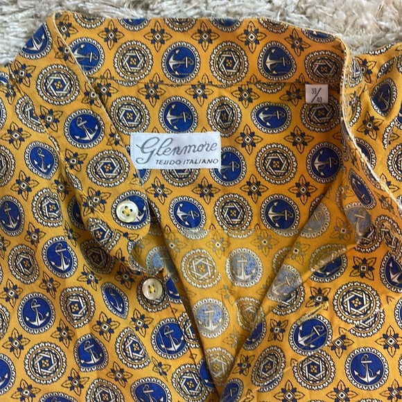 Italian vintage Mens dress shirt, anchor print, unique neckline - Picture 4 of 4